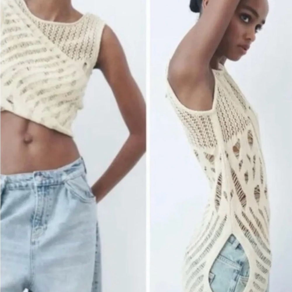 Zara Beige Knit Sleeveless Top